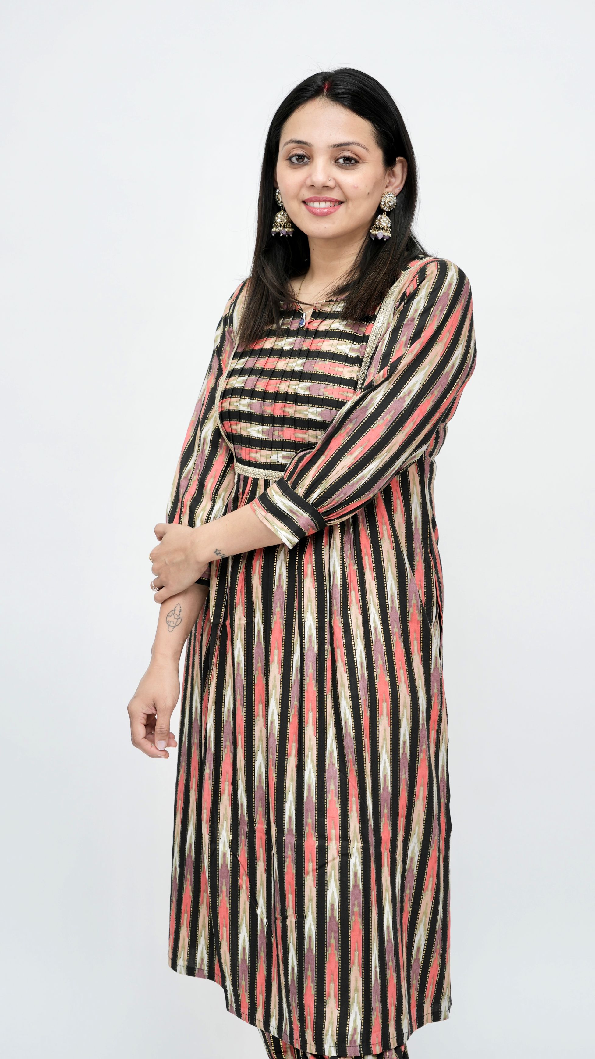 Bottle Green Ikat-Inspired Kurta Set