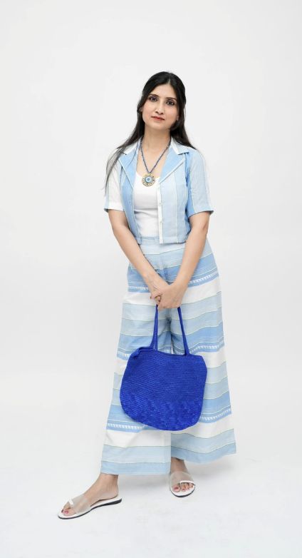 Striped Summer Co-ord Set with Crop Shirt – Blue & White Striped Summer Co-ord Set with Crop Shirt – Blue & White