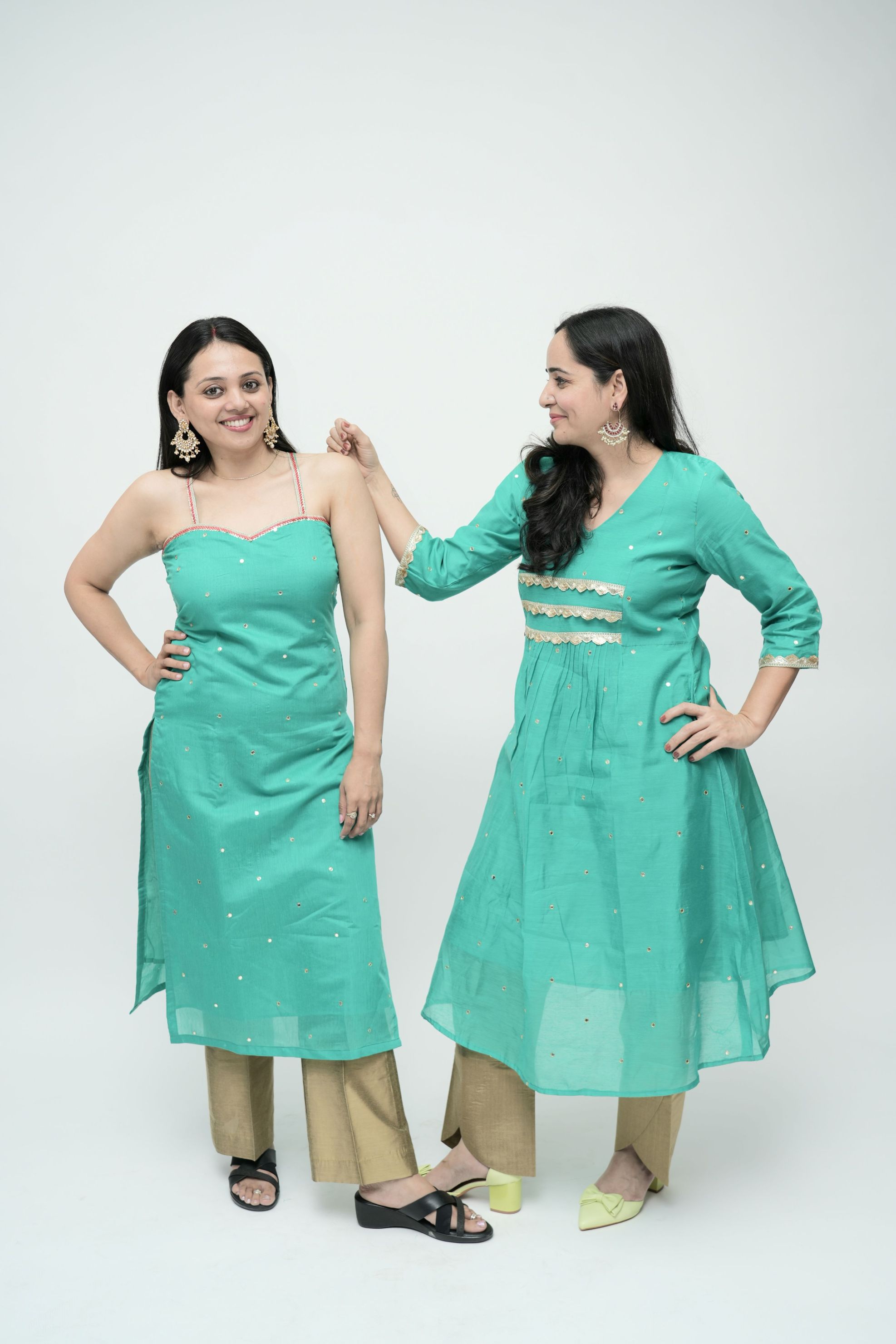 Mint Embellished A-line Kurta – Subtle Glamour, Everyday Grace