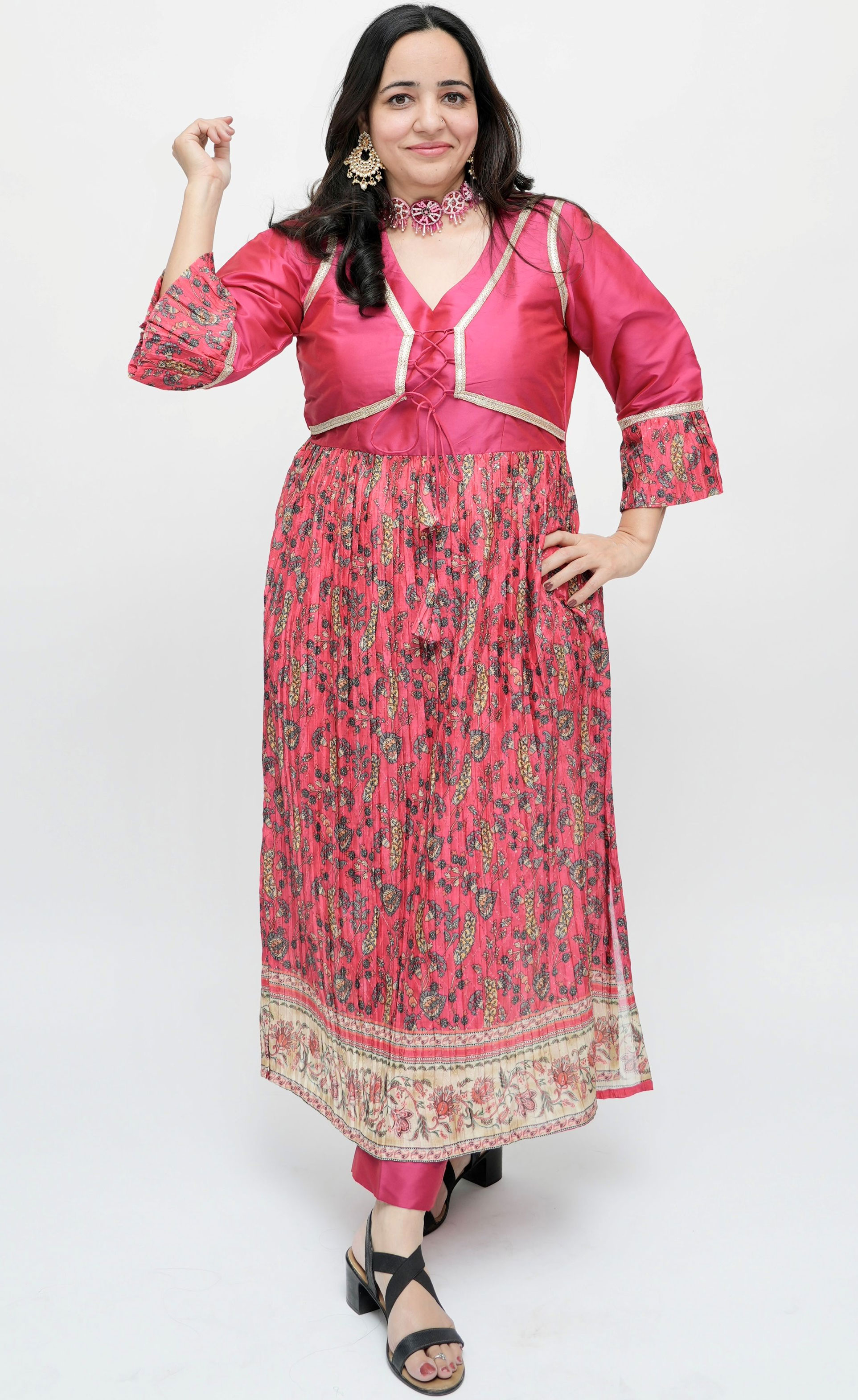 Fuchsia Pink Printed Ethnic Kurta Set